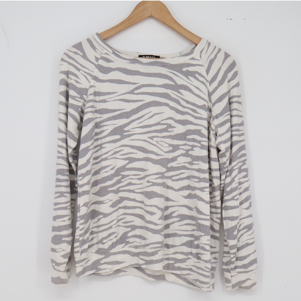 Buffalo David Bitton Top Womens S Pullover Grey Zebra Animal Print Good